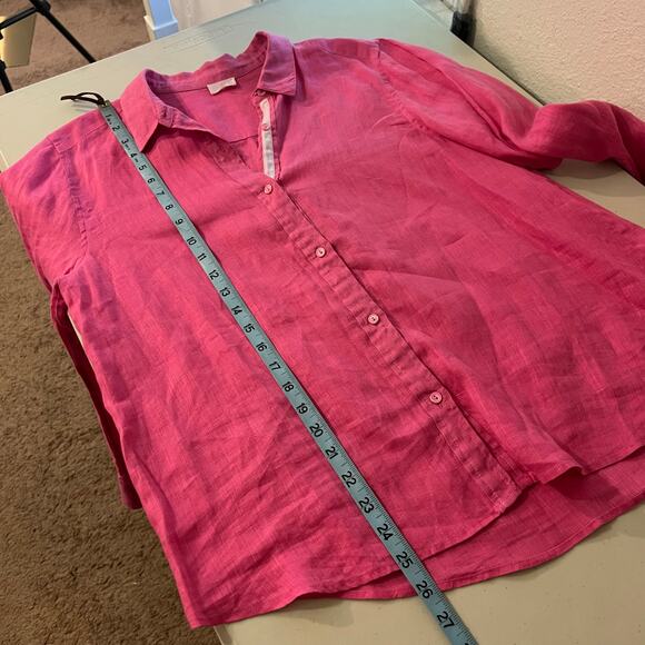ECRU Pink 100% Linen Long Sleeve Button Down Oversized Shirt Size Large - Picture 10 of 12
